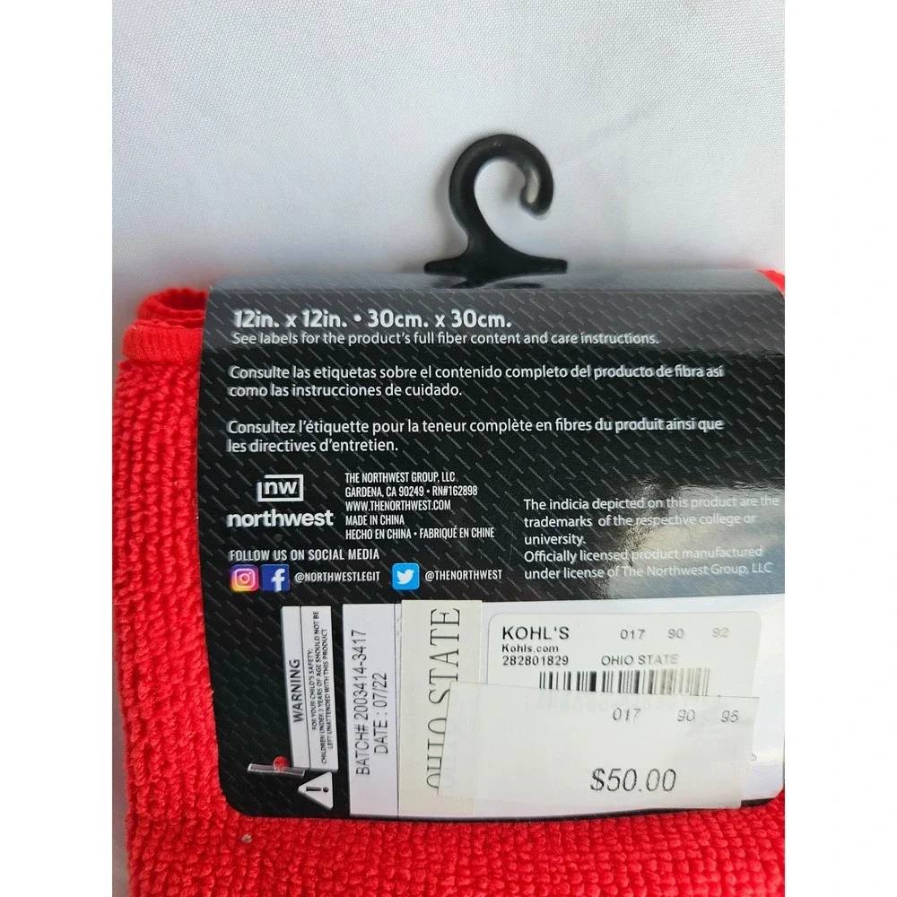 Ohio State Buckeyes Wash Cloth One Size Red NCAA Cotton Northwest Company NWT